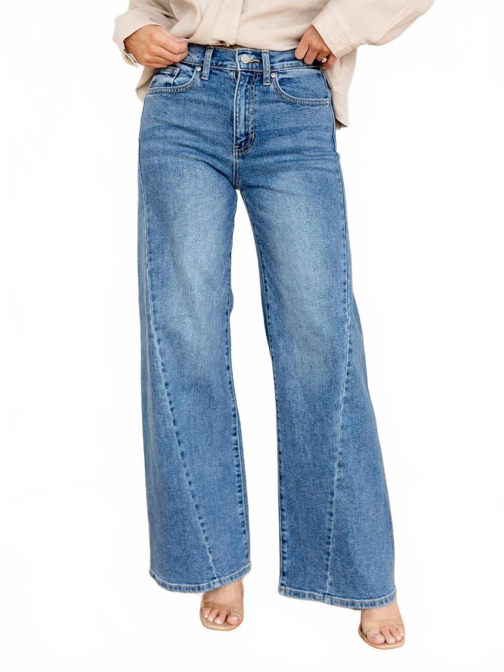 NEW JUST BLACK DENIM twisted seam wide leg jeans in medium